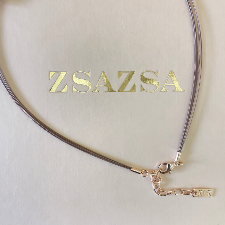 Enamel light turquoise, light grey and gold necklace