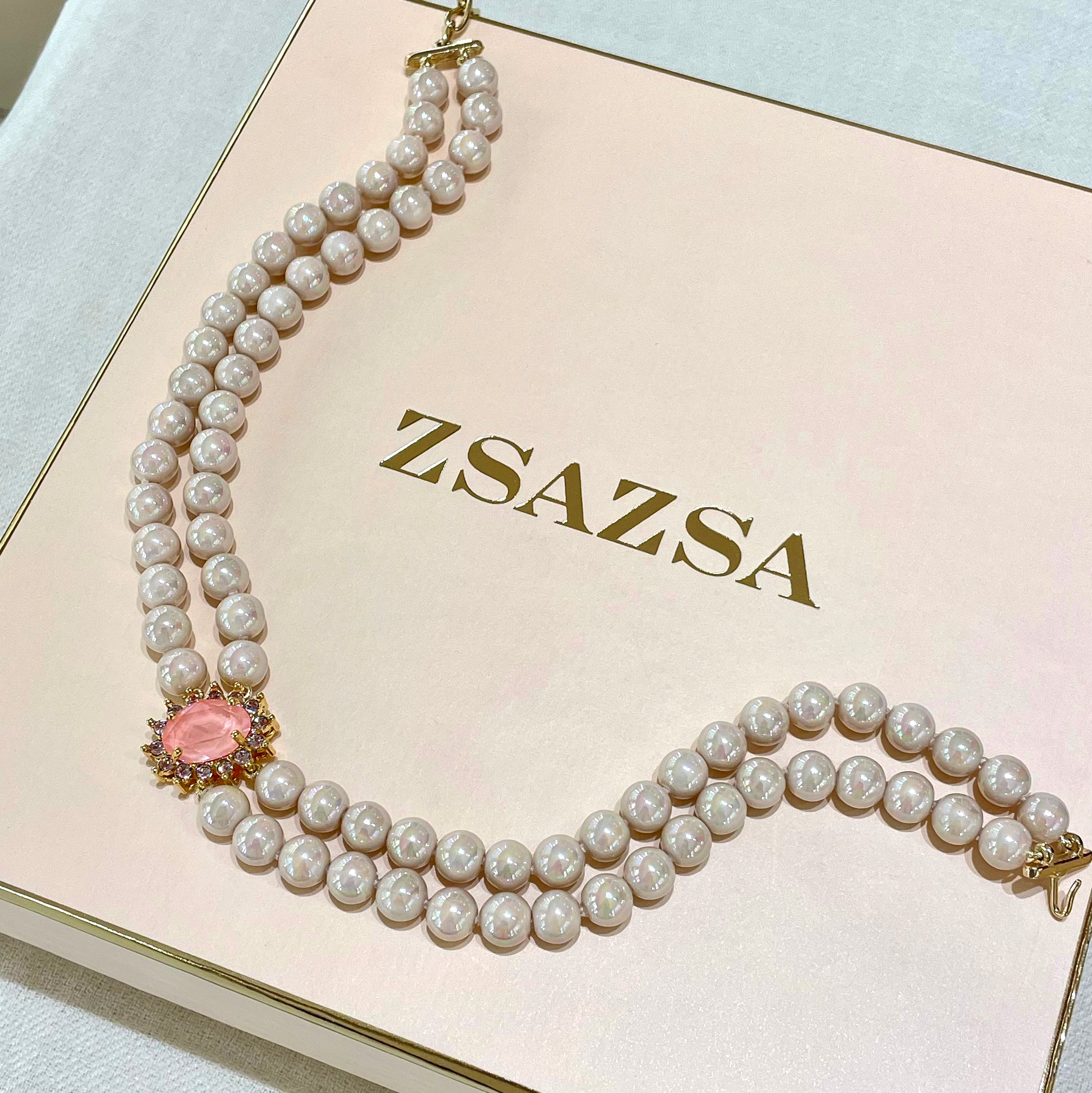 Pink Mallorca pearls with Swarosvki crystals choker
