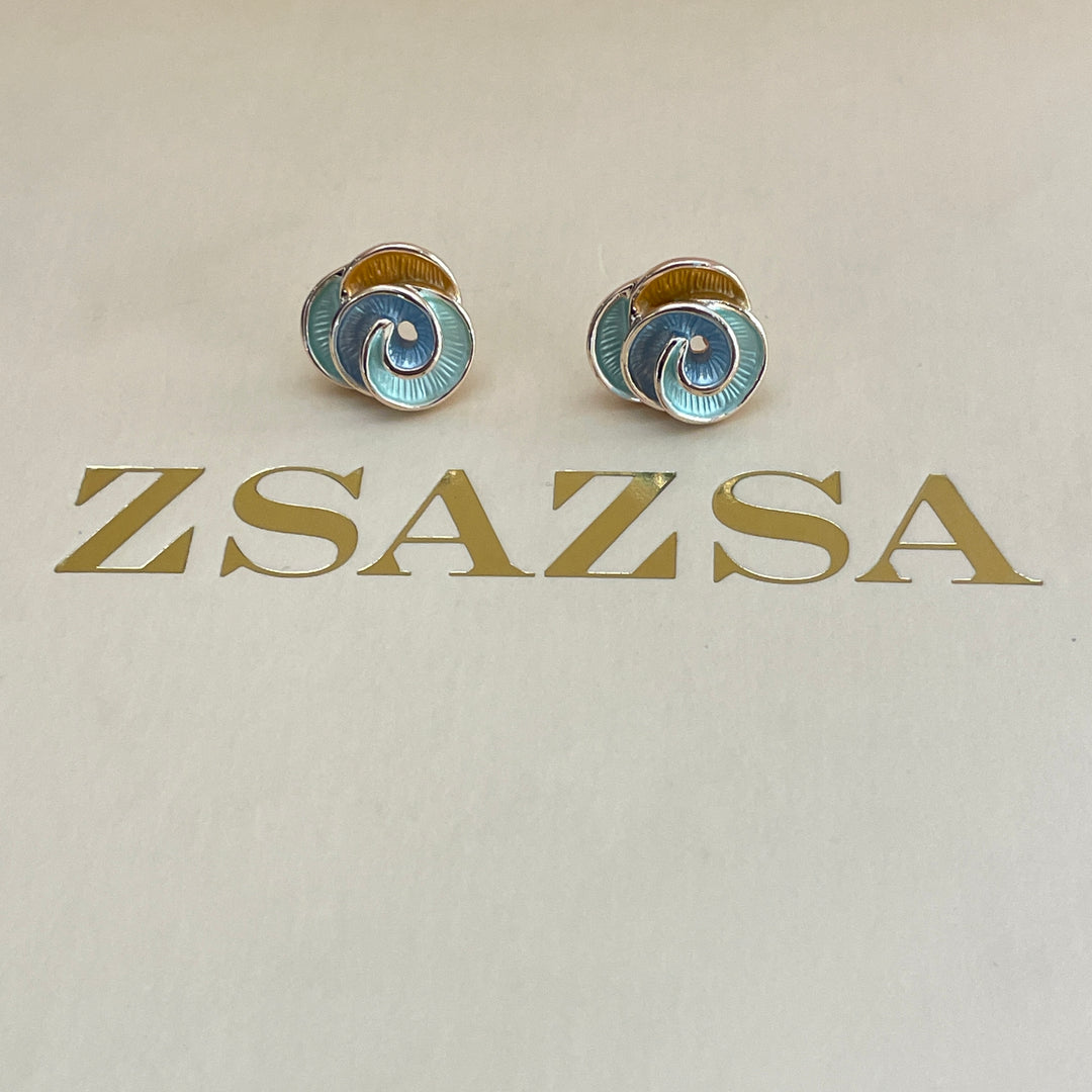 Enamel light blue, light turquoise and peach gold rose gold set