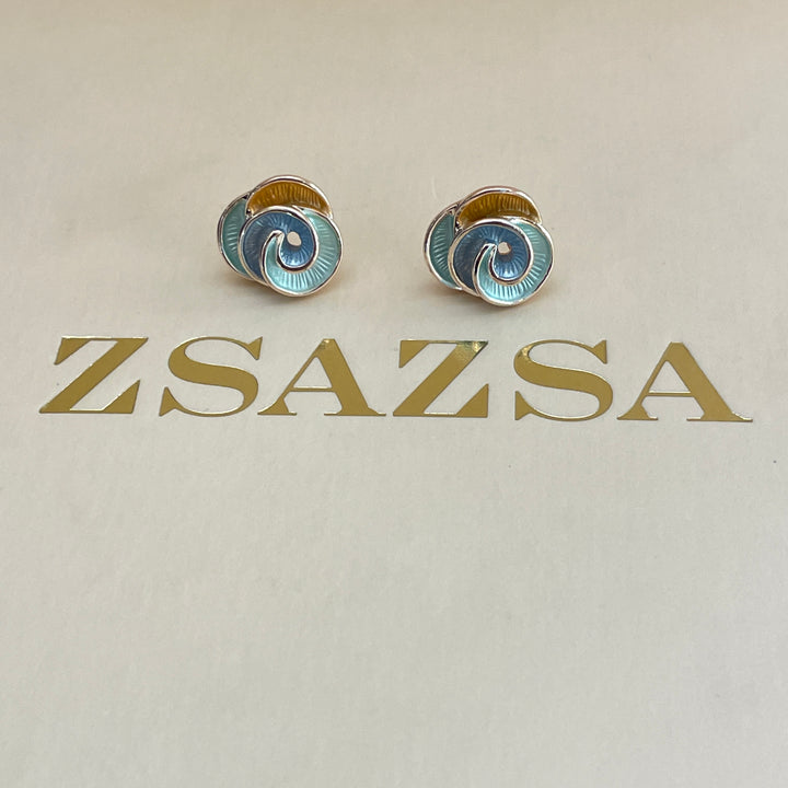Enamel light blue, light turquoise and peach gold rose gold set