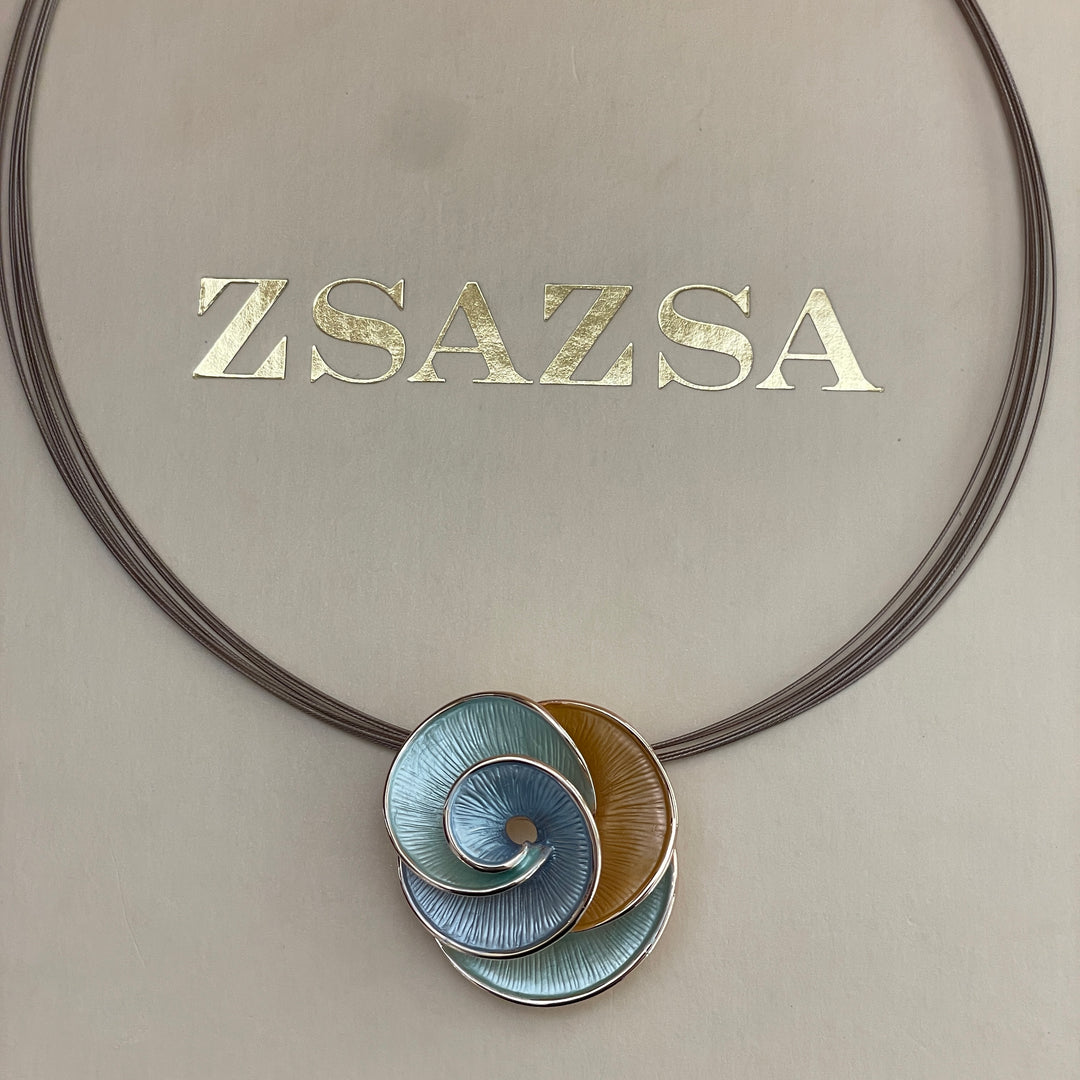 Enamel light blue, light turquoise and peach gold rose gold set