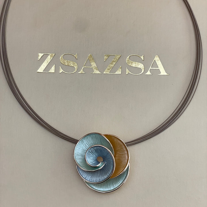 Enamel light blue, light turquoise and peach gold rose gold set