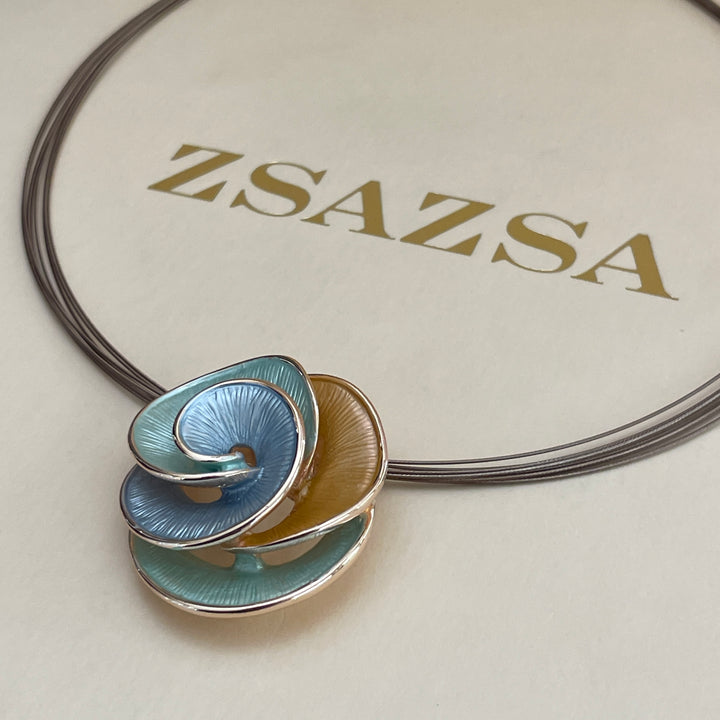 Enamel light blue, light turquoise and peach gold rose gold set