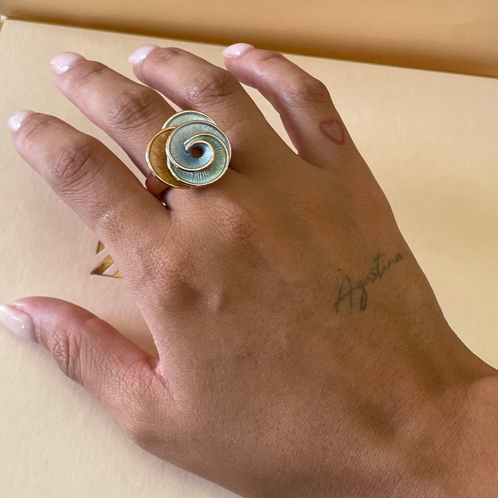 Enamel light blue, light turquoise and peach gold rose gold set