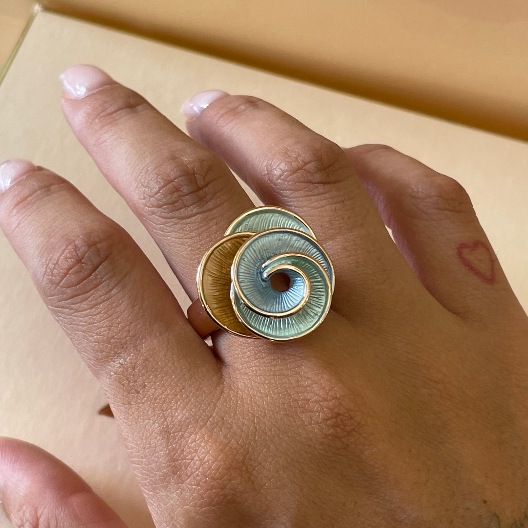Enamel light blue, light turquoise and peach gold rose gold set
