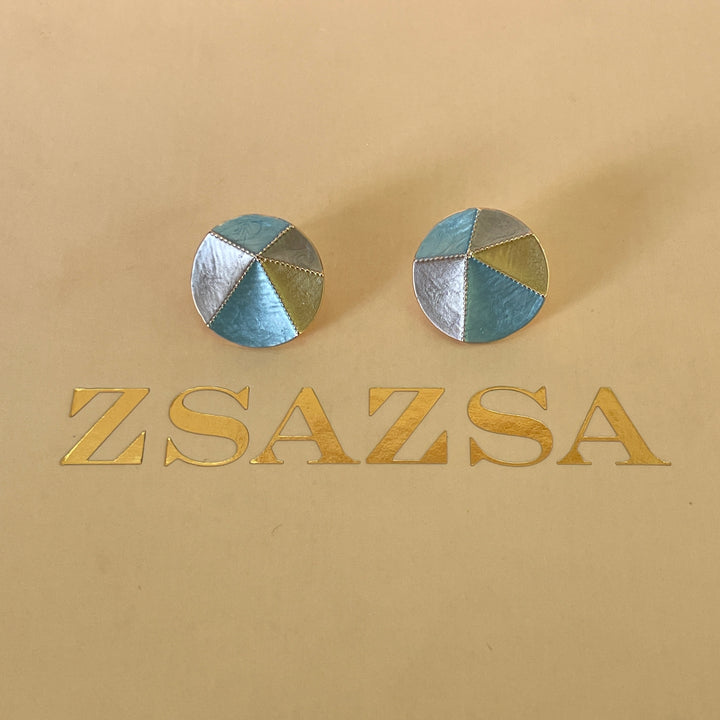 Enamel light turquoise, gold and light grey set