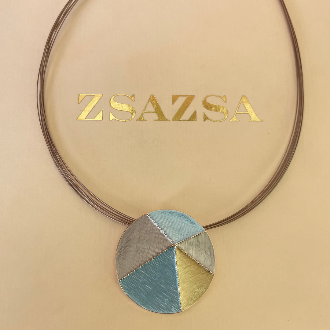 Enamel light turquoise, gold and light grey set