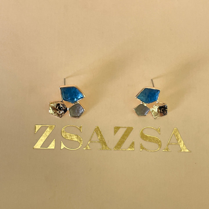 Enamel blue, white and grey rose gold set