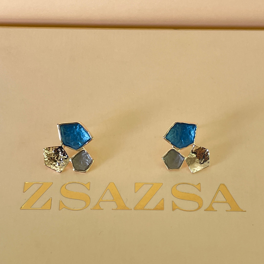 Enamel blue, white and grey rose gold set