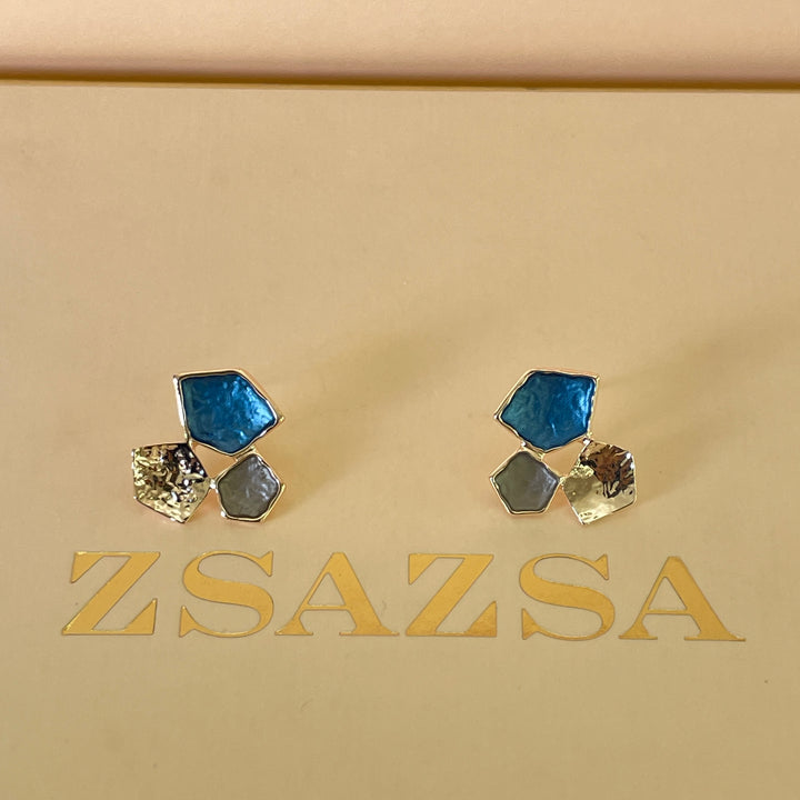 Enamel blue, white and grey rose gold set