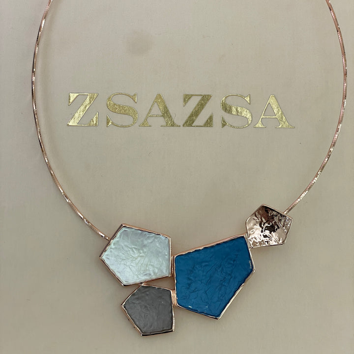 Enamel blue, white and grey rose gold set