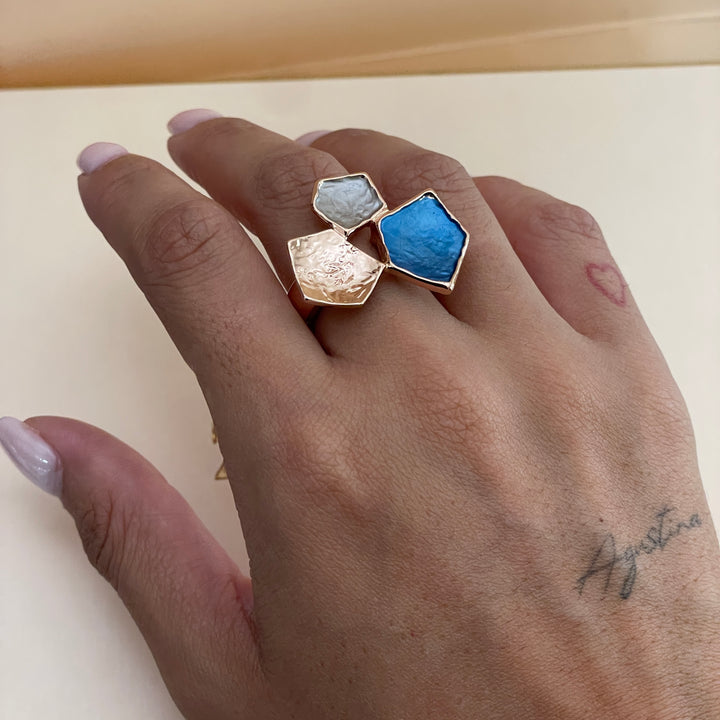 Enamel blue, white and grey rose gold set