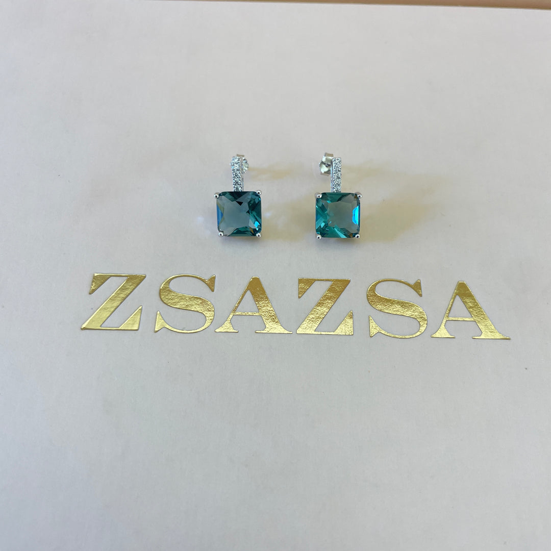 zircone light blue sterling silver square earrings