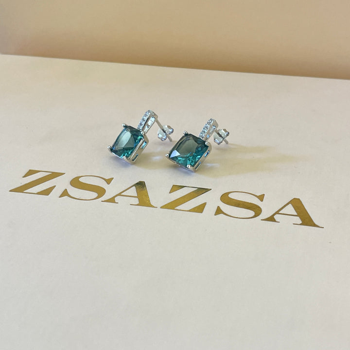zircone light blue sterling silver square earrings