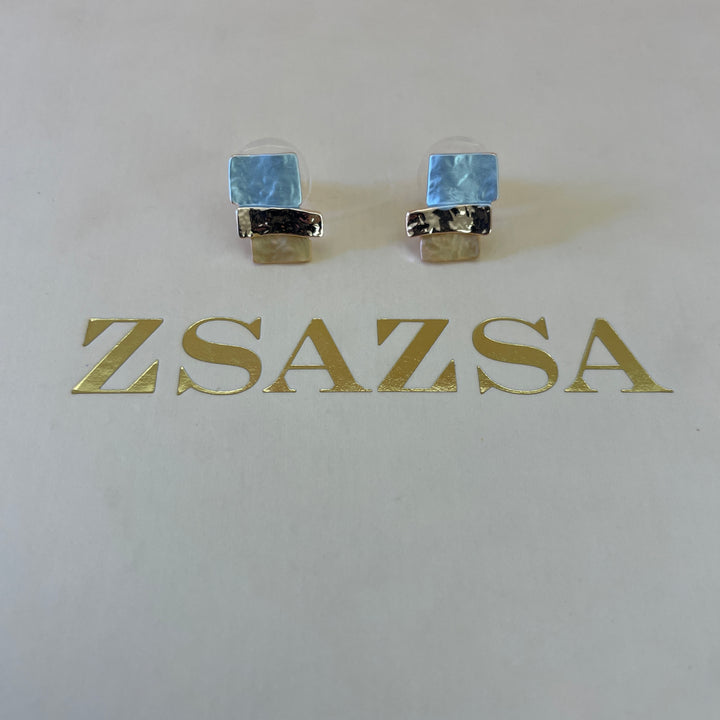 Enamel rectangular light blue, turquoise and peach rose gold plated set