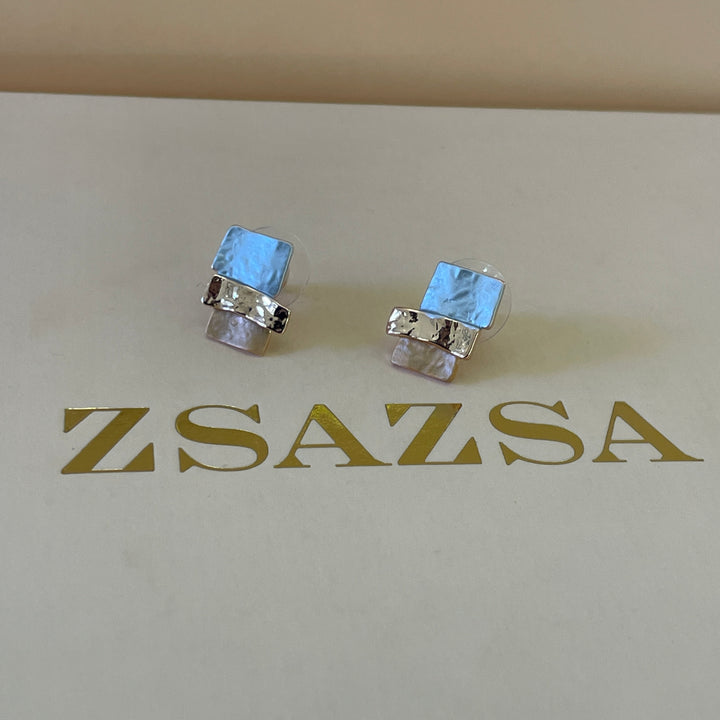 Enamel rectangular light blue, turquoise and peach rose gold plated set