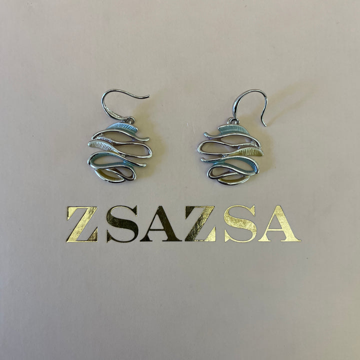 Enamel mint, brown and gold twisted white gold plated set