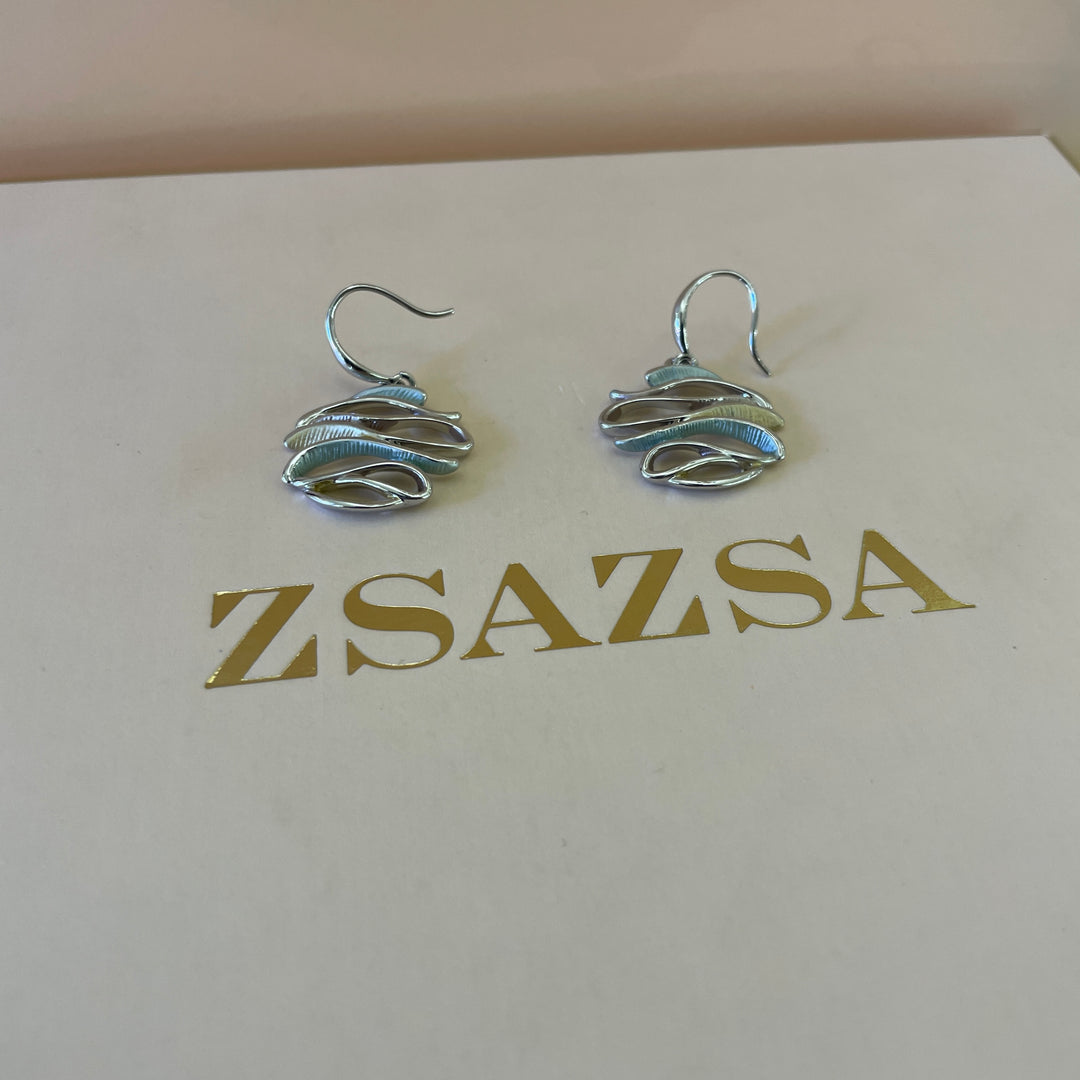 Enamel mint, brown and gold twisted white gold plated set