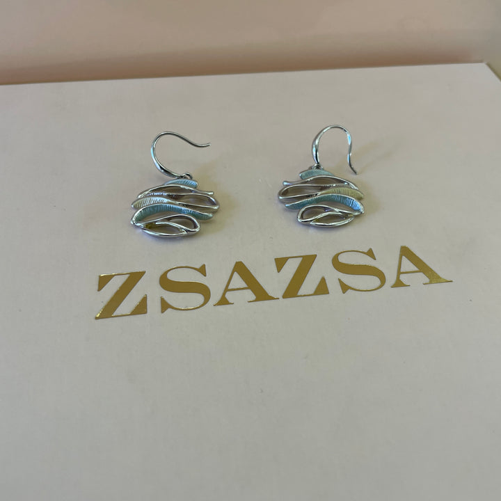 Enamel mint, brown and gold twisted white gold plated set