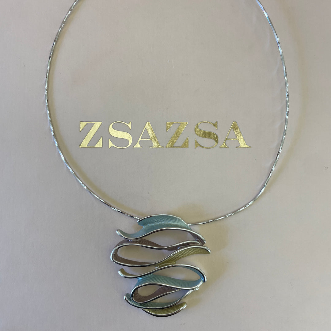Enamel mint, brown and gold twisted white gold plated set