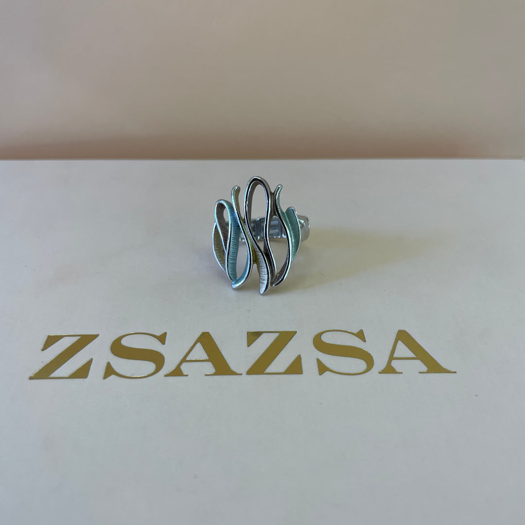 Enamel mint, brown and gold twisted white gold plated set