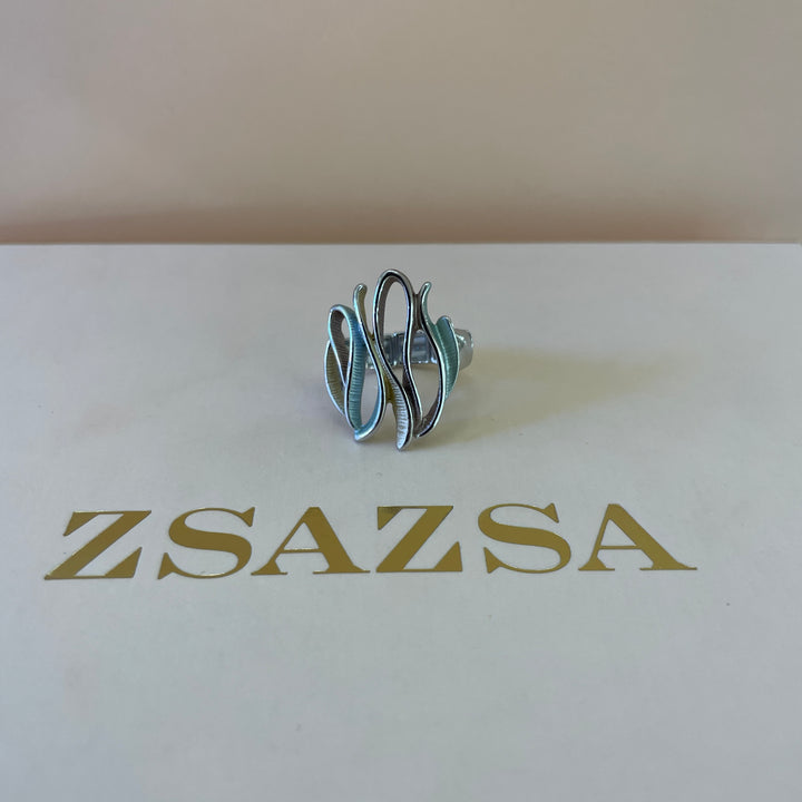 Enamel mint, brown and gold twisted white gold plated set
