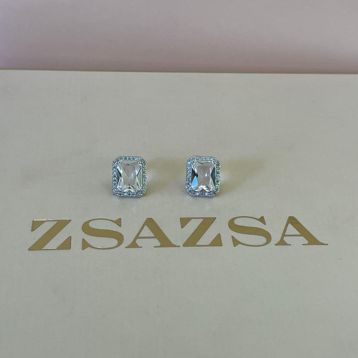 zircone sterling silver rectangular set