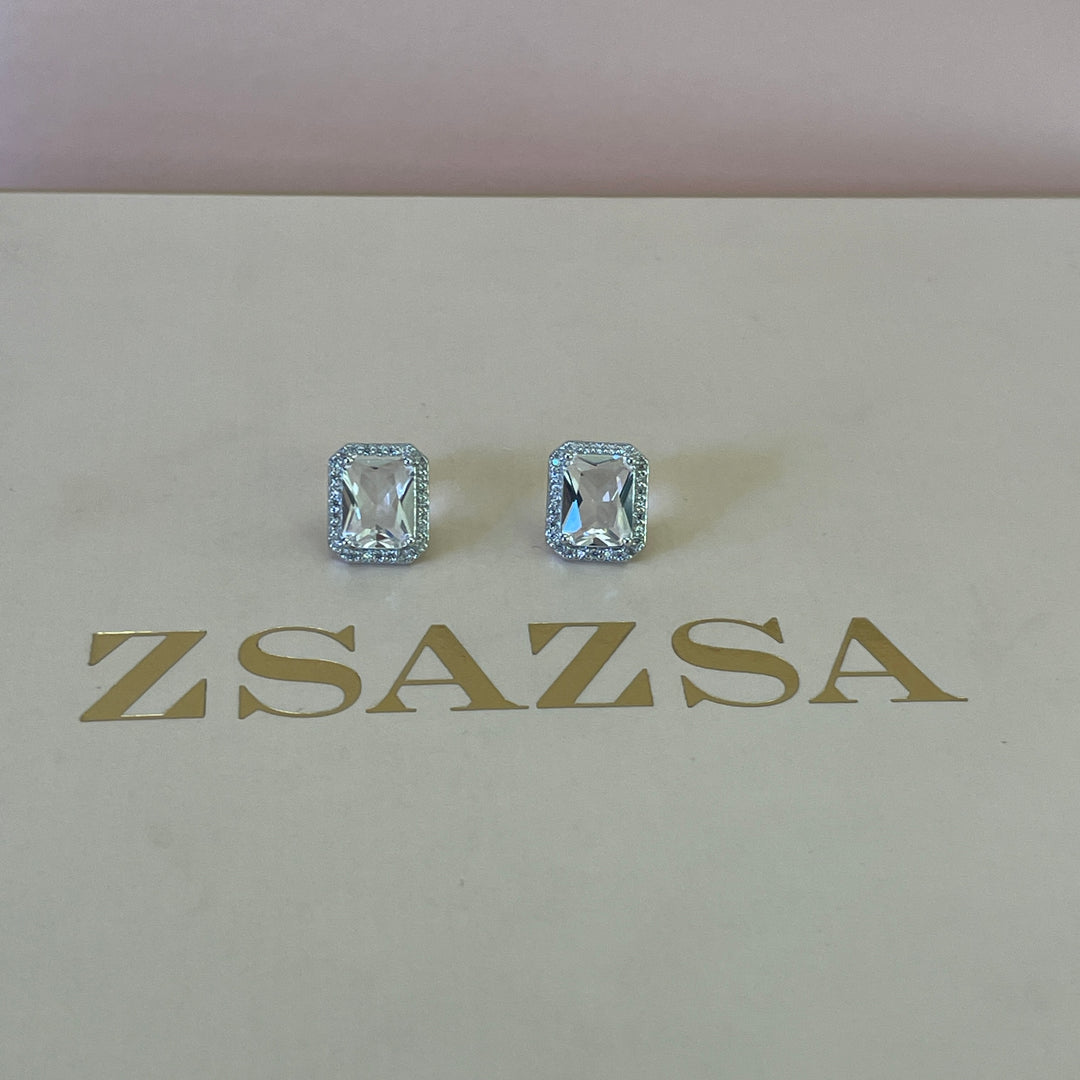 zircone sterling silver rectangular set