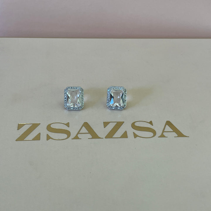 zircone sterling silver rectangular set