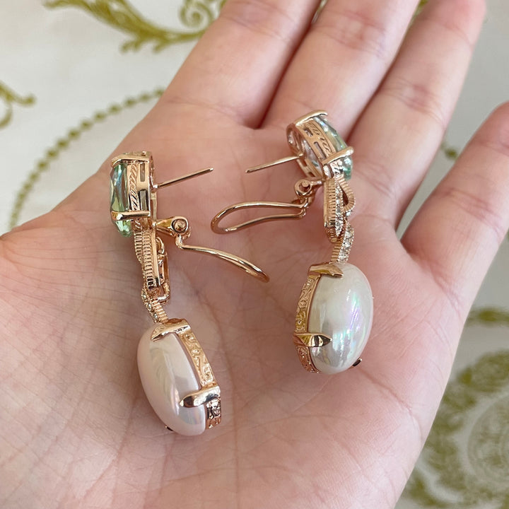 Swarosvki crystals mint and pink Mallorca pearls earrings