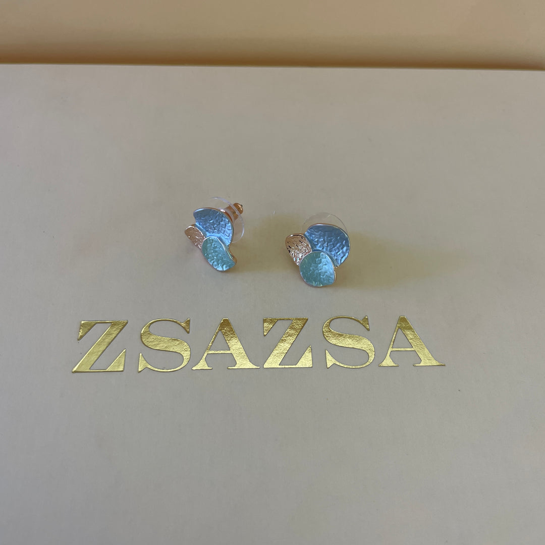 Enamel light blue and light turquoise studs earrings