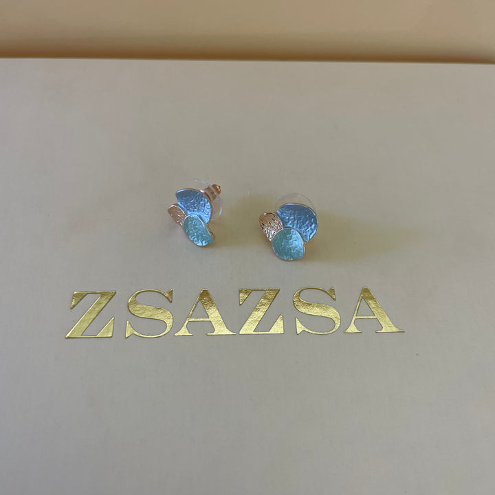 Enamel light blue and light turquoise studs earrings