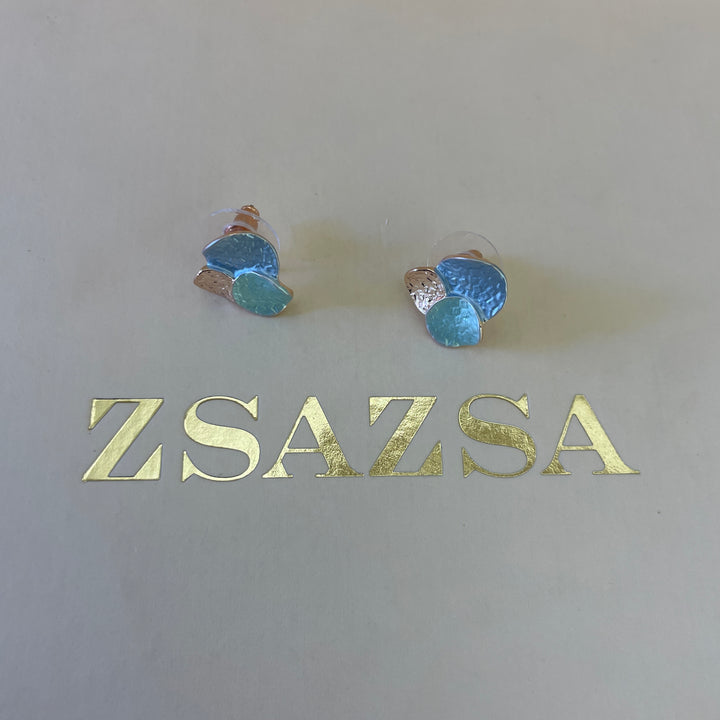 Enamel light blue and light turquoise studs earrings