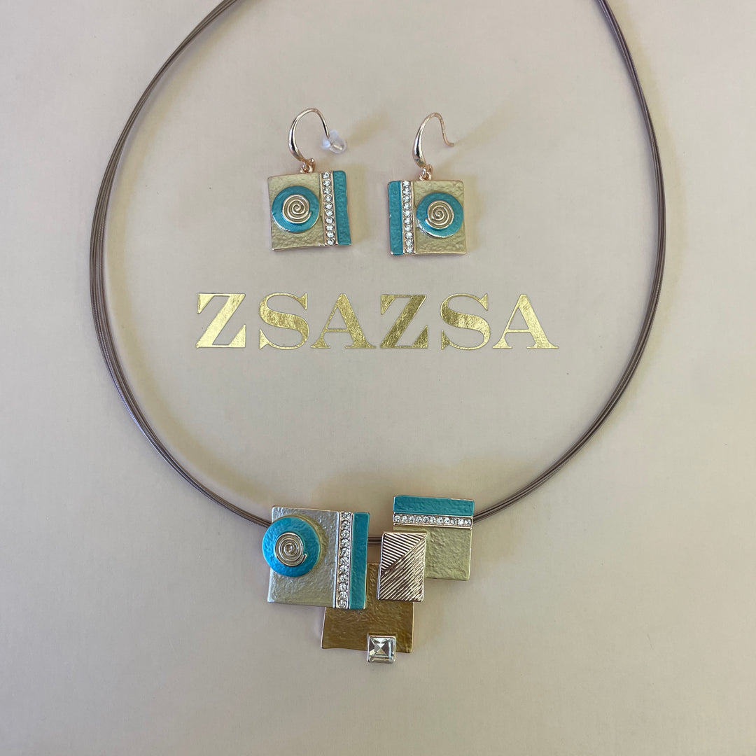 Enamel turquoise and gold set