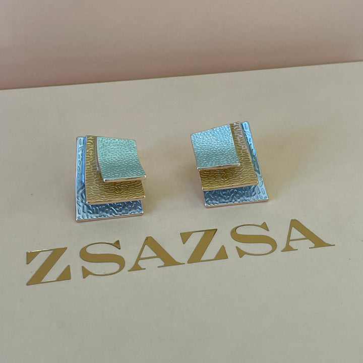Enamel light blue, light turquoise and peach gold rose gold set