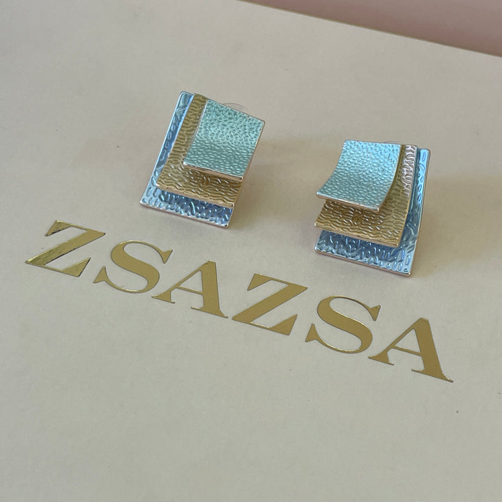 Enamel light blue, light turquoise and peach gold rose gold set