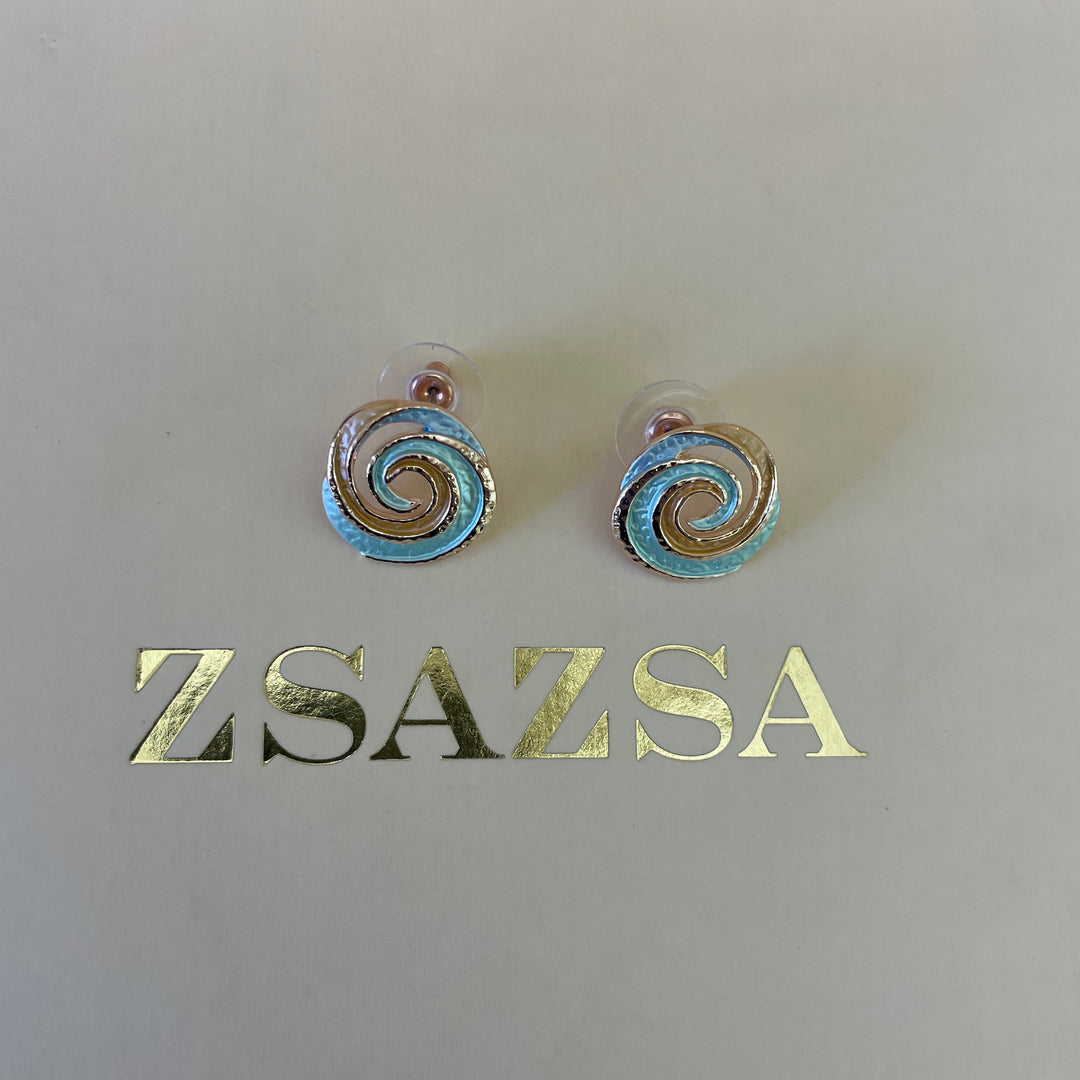 Enamel light blue, light turquoise and peach spiral gold rose gold set