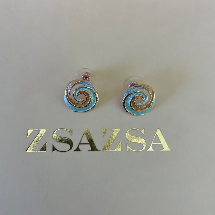 Enamel light blue, light turquoise and peach spiral gold rose gold set