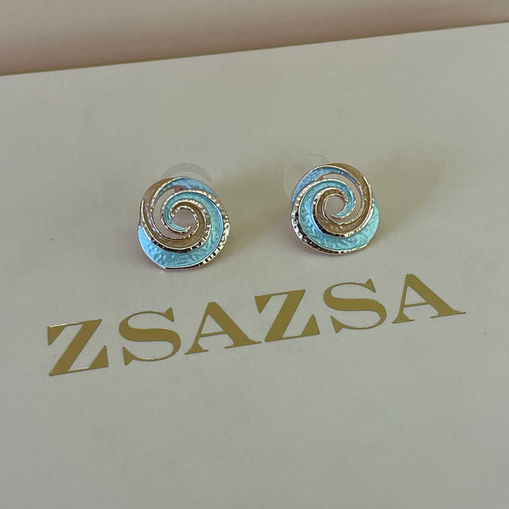Enamel light blue, light turquoise and peach spiral gold rose gold set