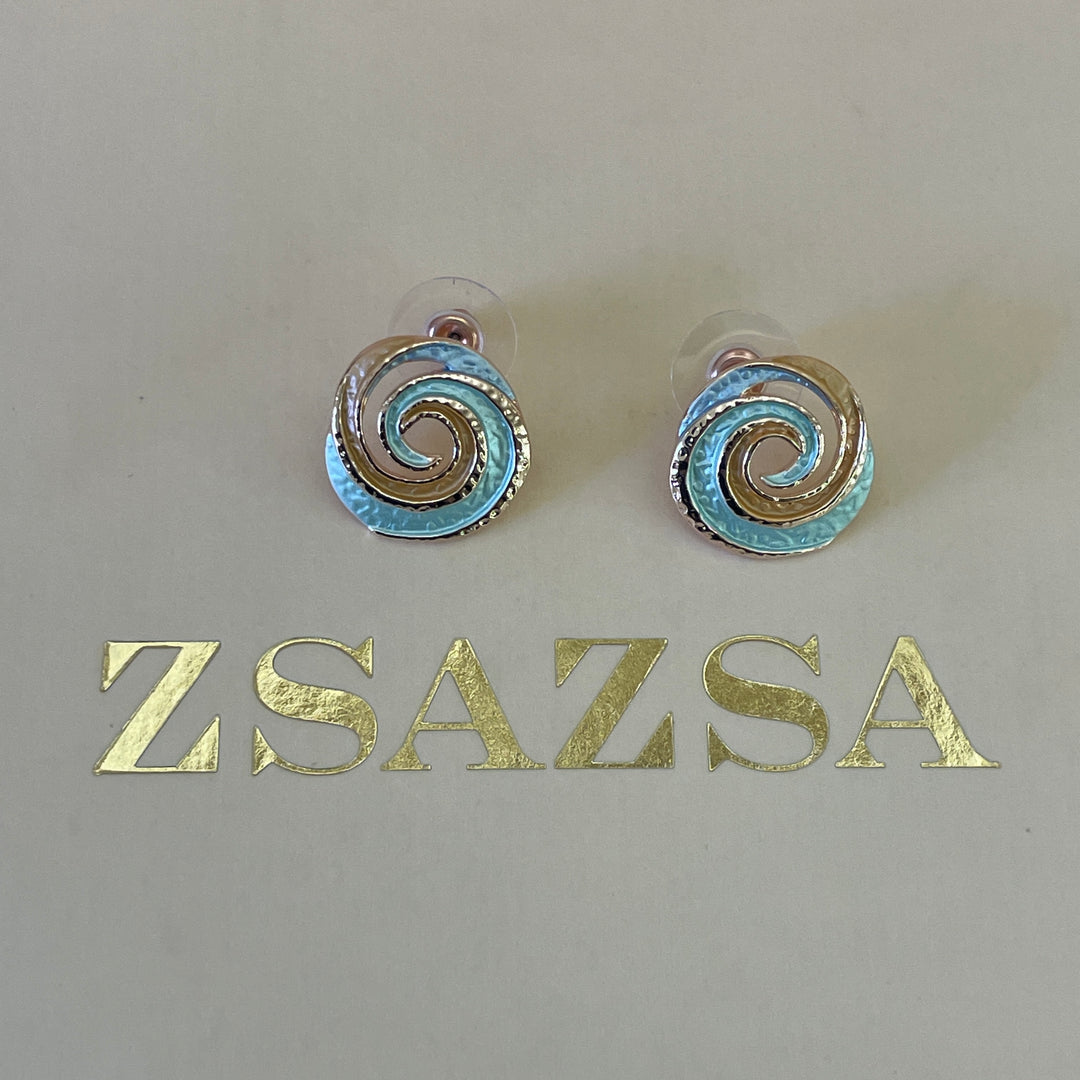 Enamel light blue, light turquoise and peach spiral gold rose gold set