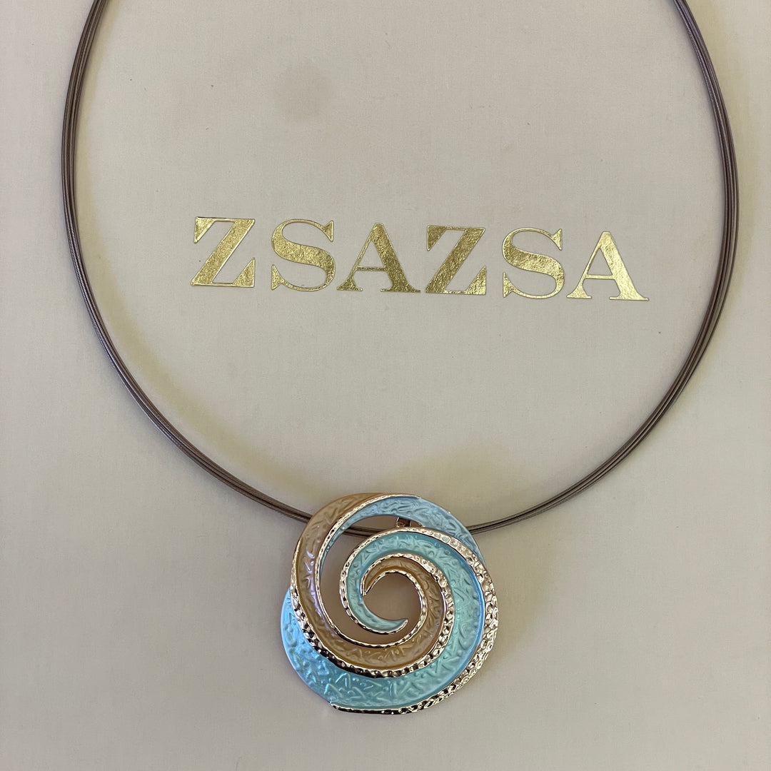 Enamel light blue, light turquoise and peach spiral gold rose gold set
