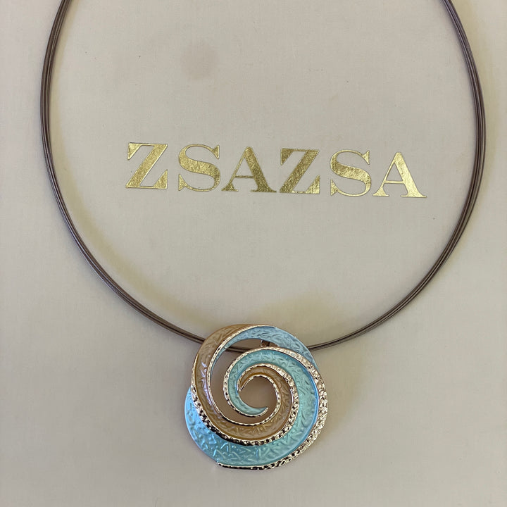 Enamel light blue, light turquoise and peach spiral gold rose gold set