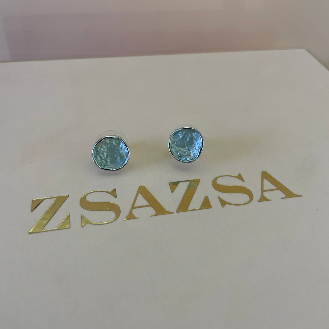 Enamel mint white gold plated earrings