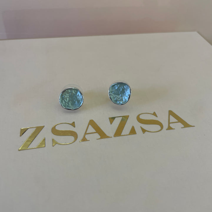 Enamel mint white gold plated earrings