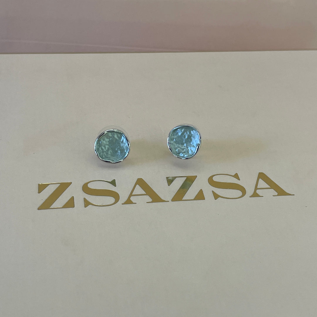 Enamel mint white gold plated earrings