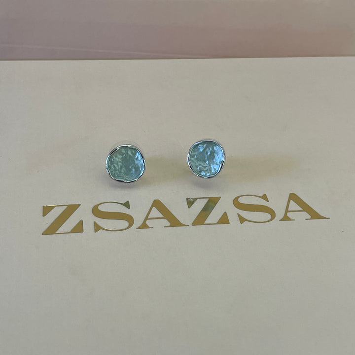 Enamel mint white gold plated earrings
