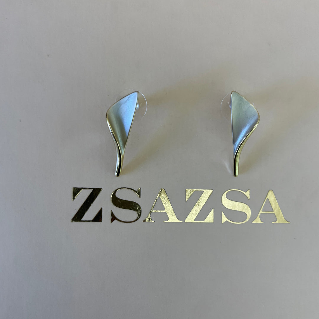 Enamel light grey curved gold plated set