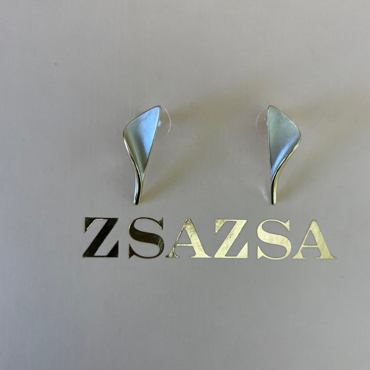 Enamel light grey curved gold plated set