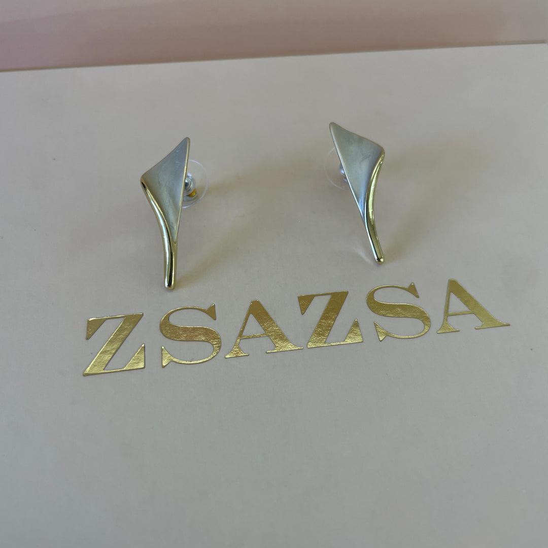 Enamel light grey curved gold plated set