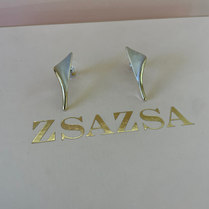 Enamel light grey curved gold plated set